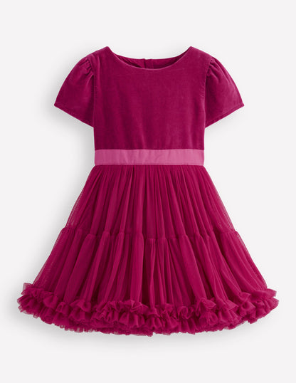 Velour Tulle Occasion Dress-Cherry Jam-1