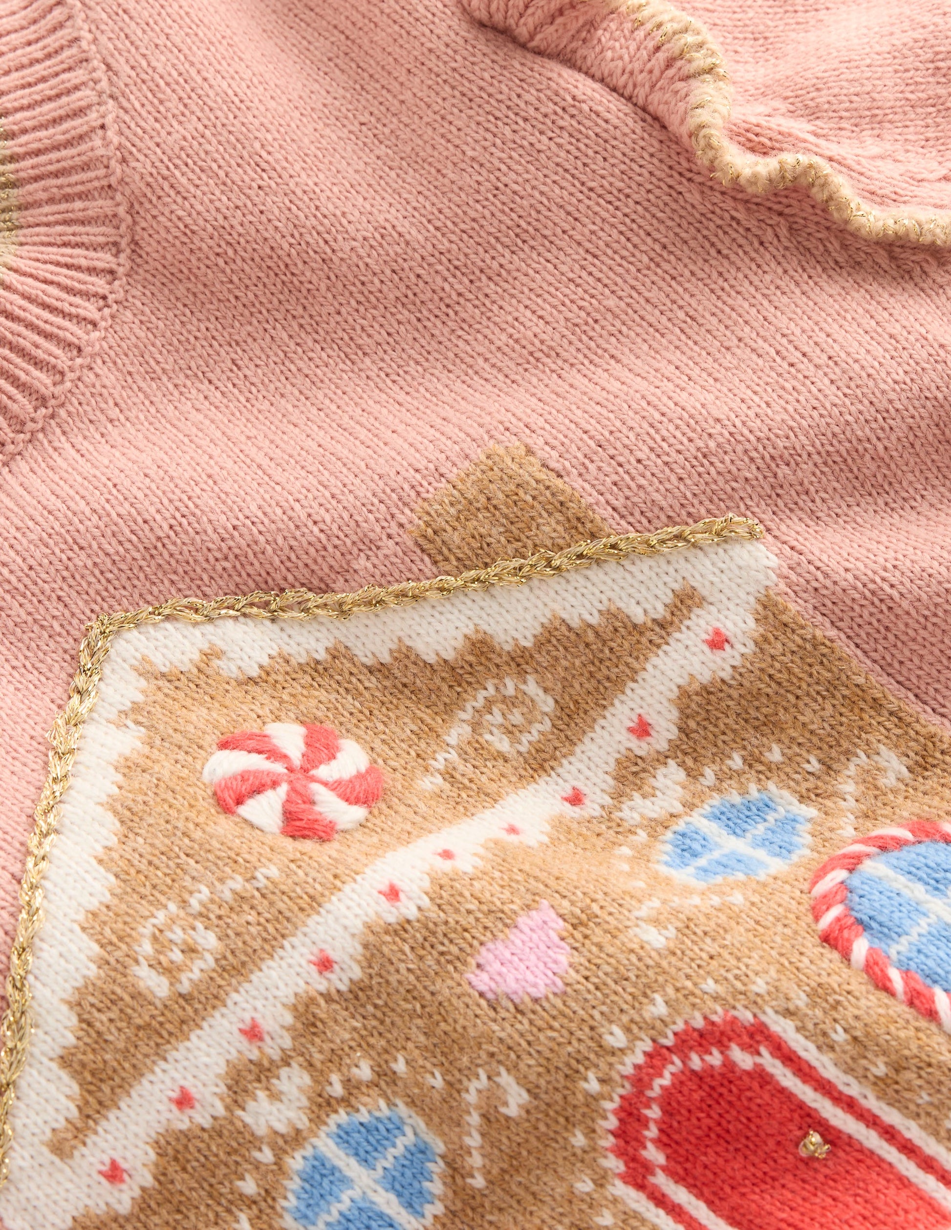 Fun Frill Logo Sweater-Vintage Pink Gingerbread House-3
