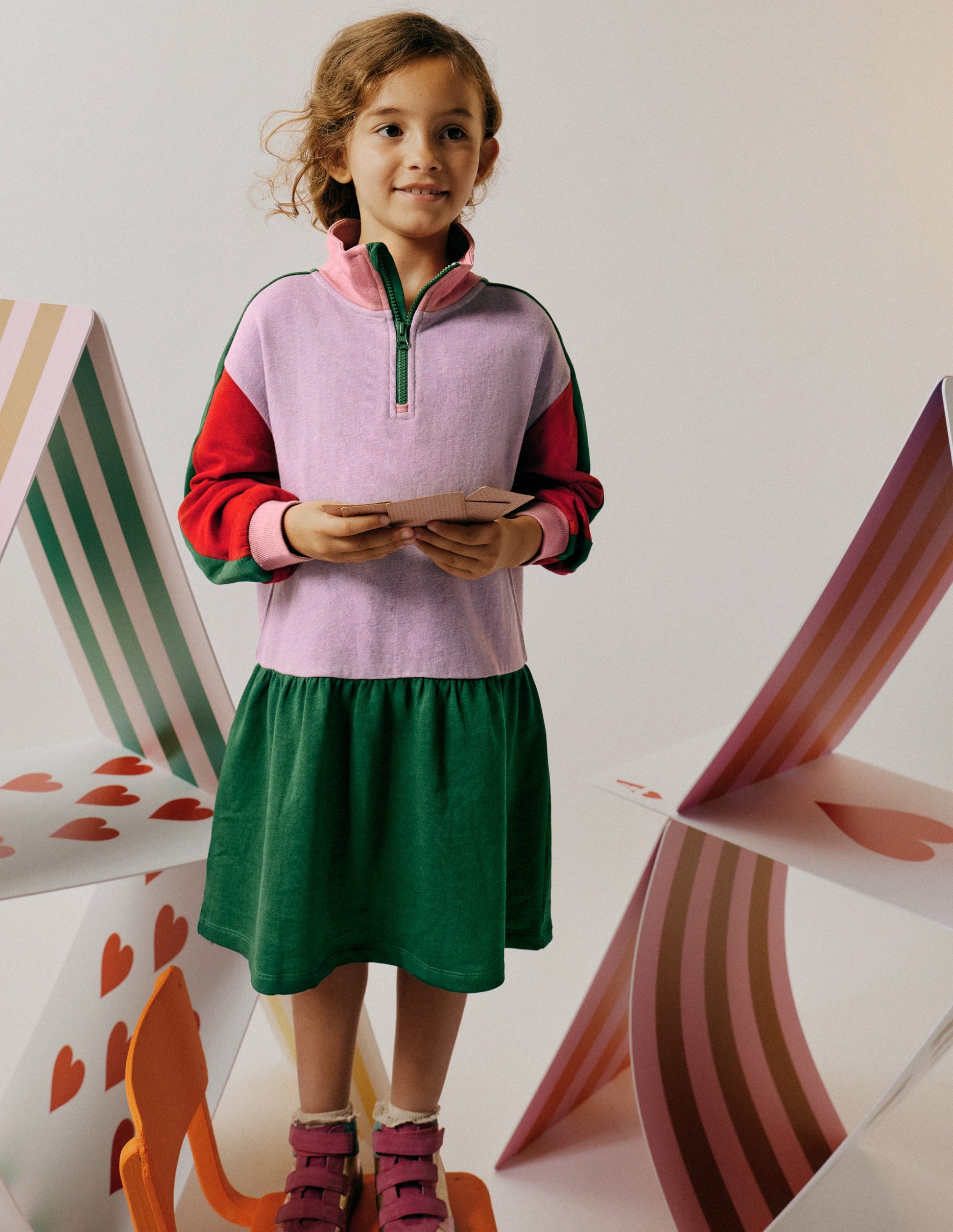 Half Zip Sweat Dress-Colour Block Marl-1