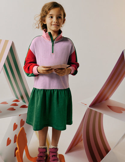 Half Zip Sweat Dress-Colour Block Marl-1