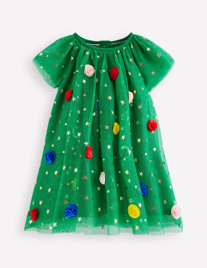 Layered Tulle Dress-Green Christmas Tree