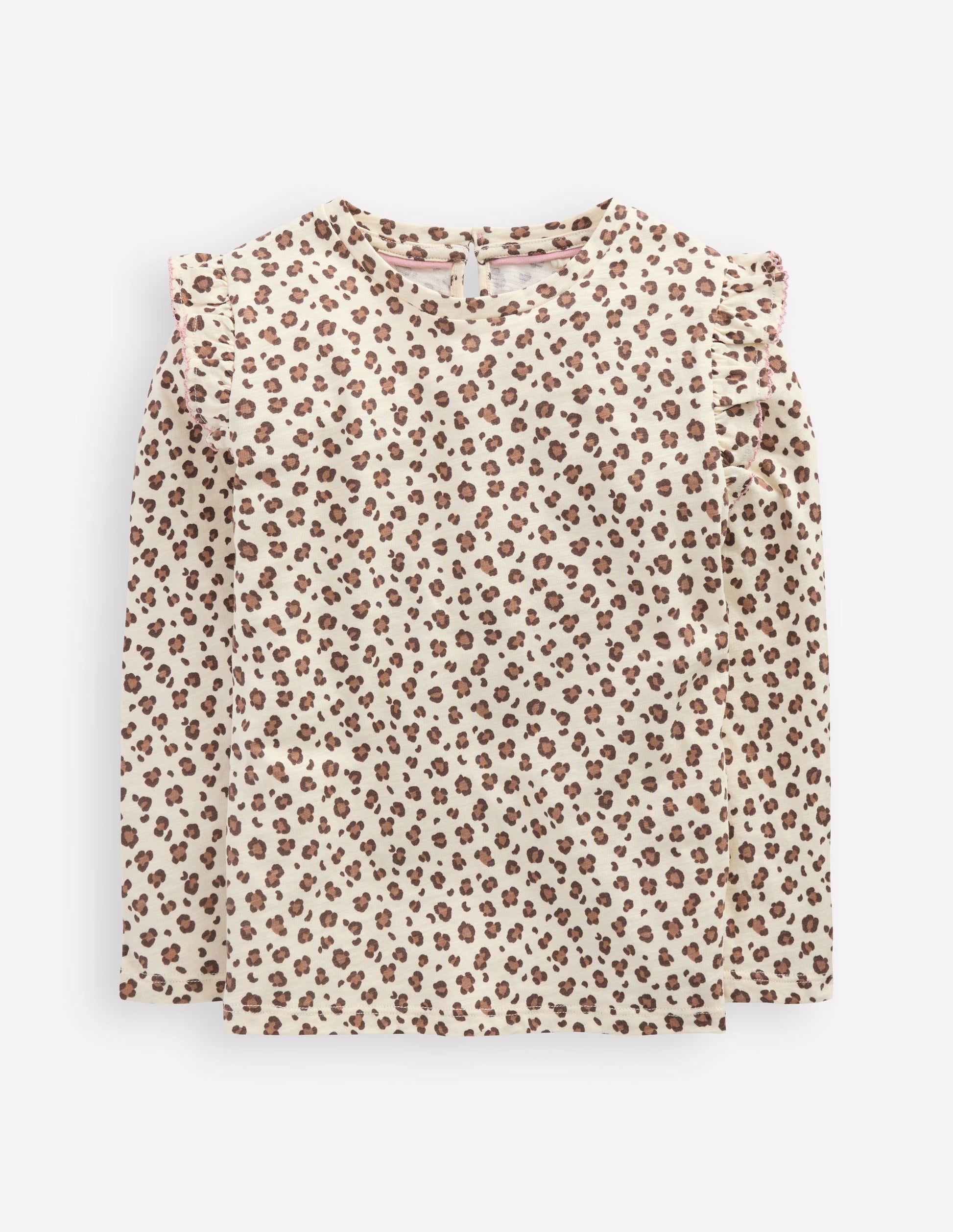 Frill Sleeve Slub Top-Vanilla White Leopard-1