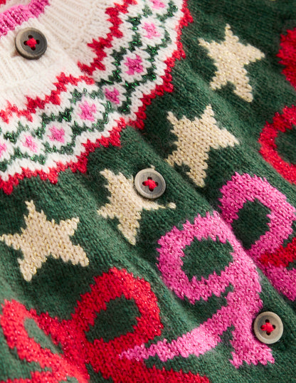Edie Fair Isle Cardigan-Emerald Night Bows-3