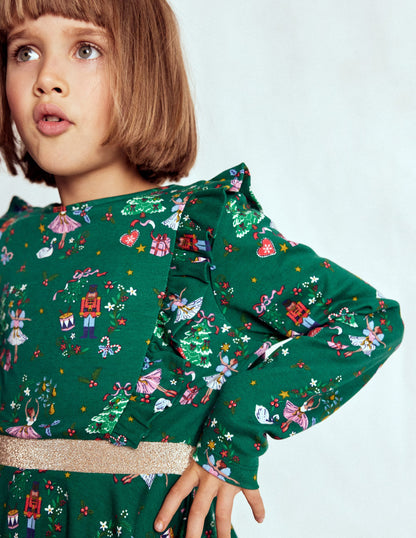 Cora Twirly Jersey Dress-Jewel Green Nutcracker-2