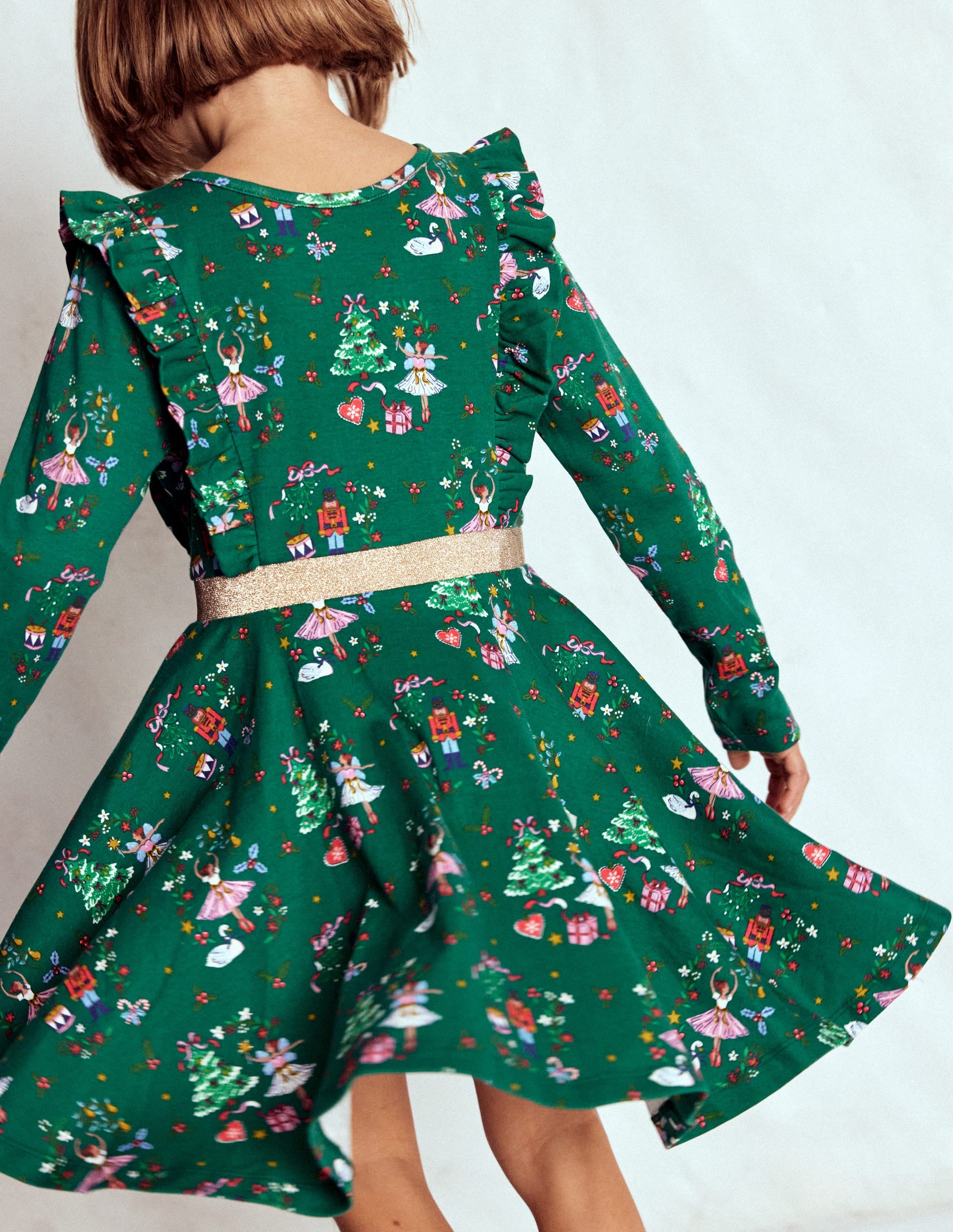Cora Twirly Jersey Dress-Jewel Green Nutcracker - Image 3