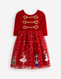 Aurora Appliqué Tulle Dress-Carmine Red Nutcracker