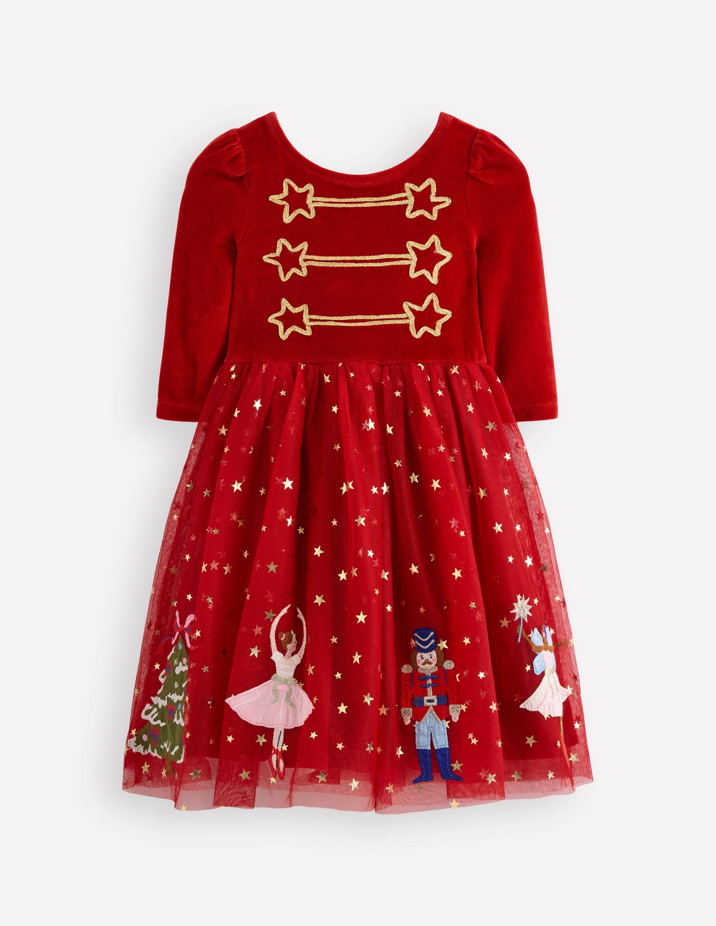 Velour Tulle Appliqué Dress-Carmine Red Nutcracker