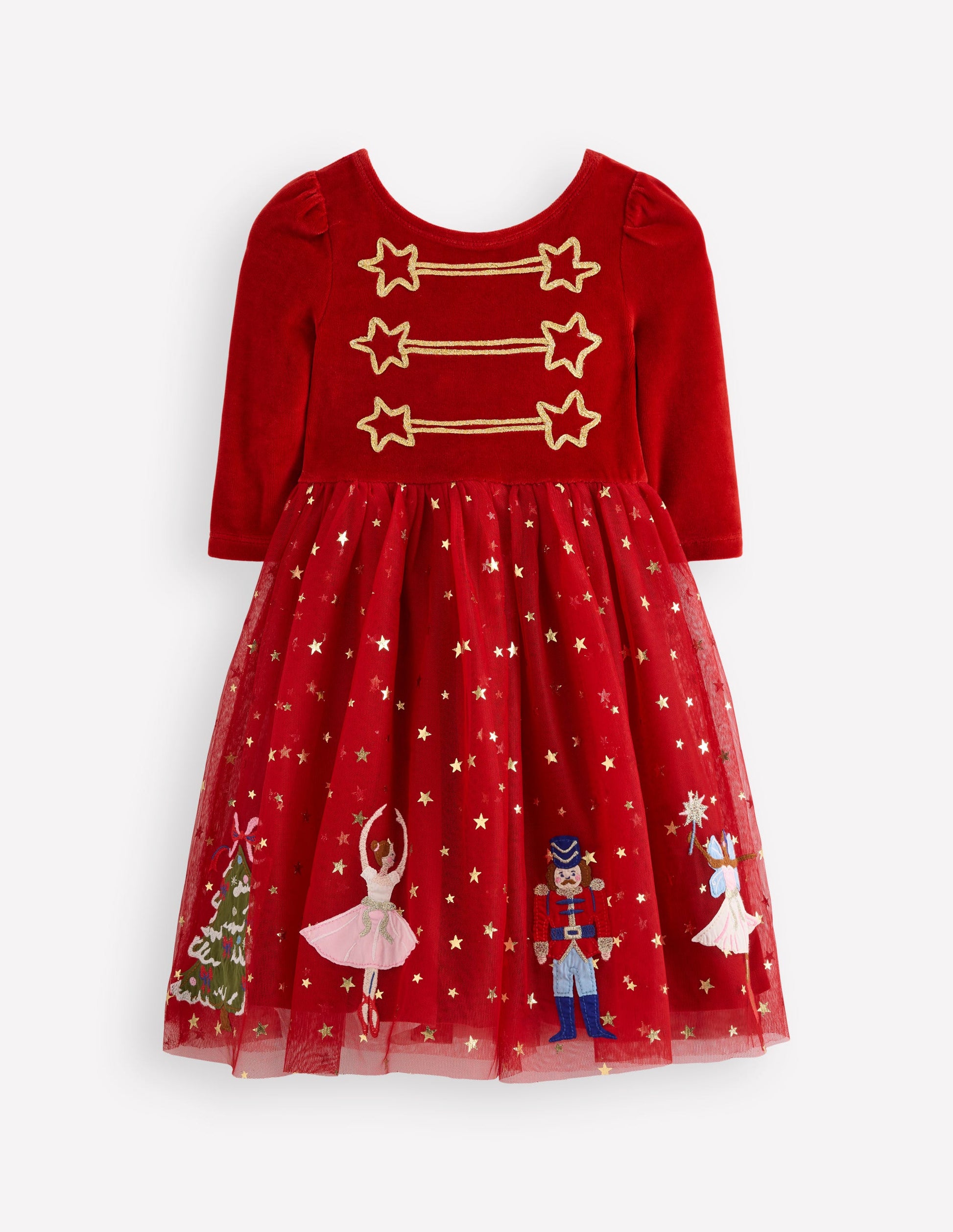 Velour Tulle Appliqué Dress-Carmine Red Nutcracker-1