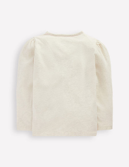 Puff Sleeve Appliqué  T-shirt-Ruffle Heart-4