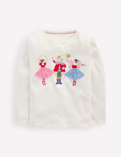 Puff Sleeve Appliqué  T-shirt-Soft Ivory Nutcracker-1
