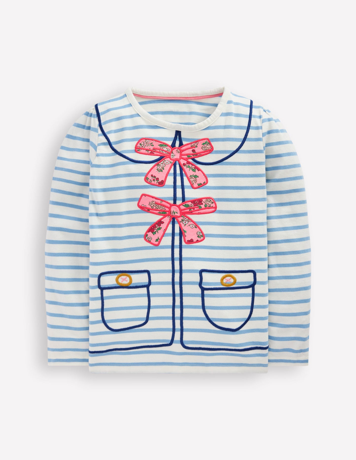 Puff Sleeve Appliqué  T-shirt-Soft Ivory/Glacier Blue