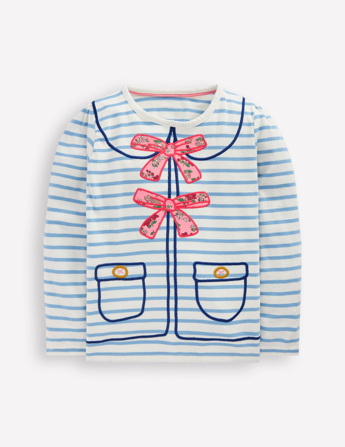 Puff Sleeve Appliqué  T-shirt-Soft Ivory/Glacier Blue - Image 3