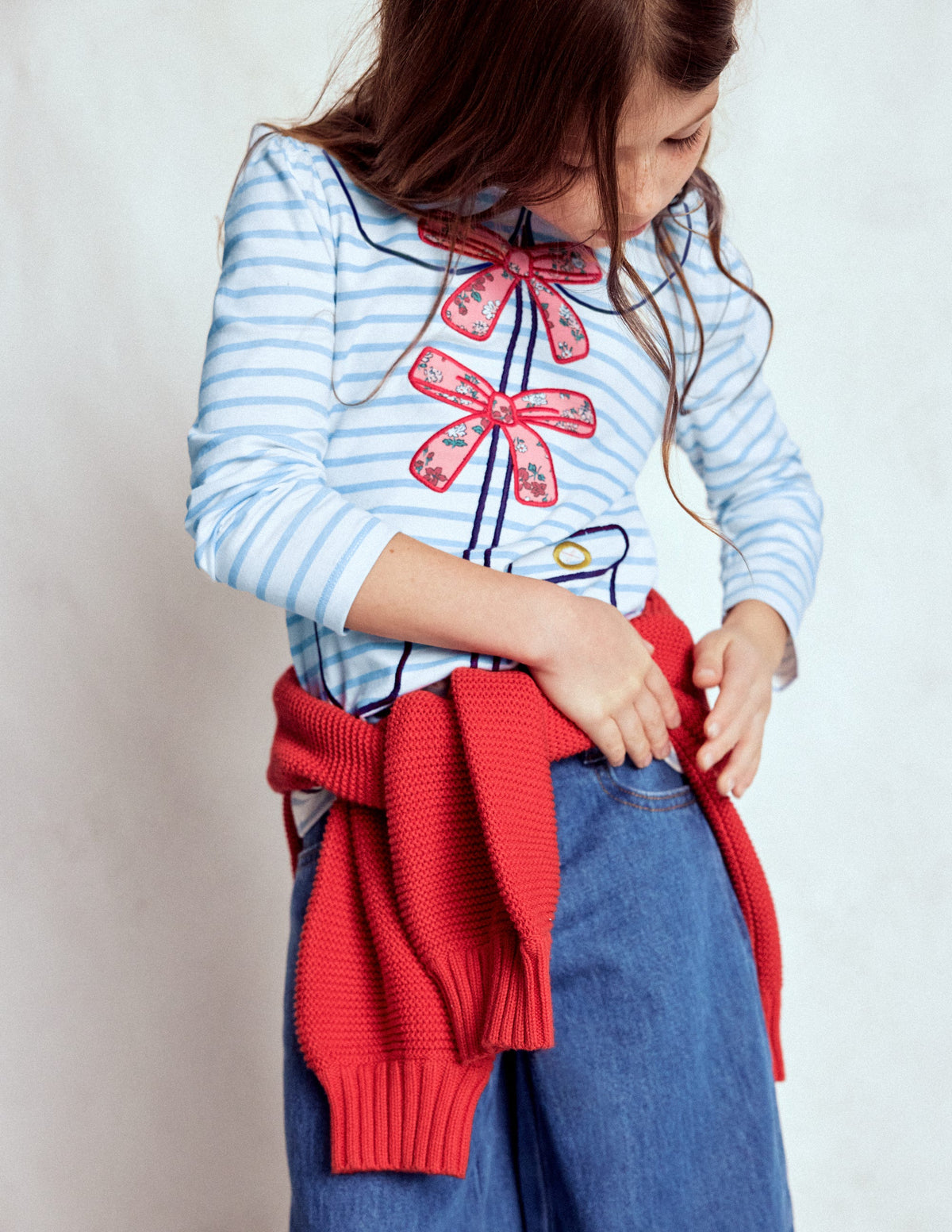 Puff Sleeve Appliqué  T-shirt-Soft Ivory/Glacier Blue - Image 1
