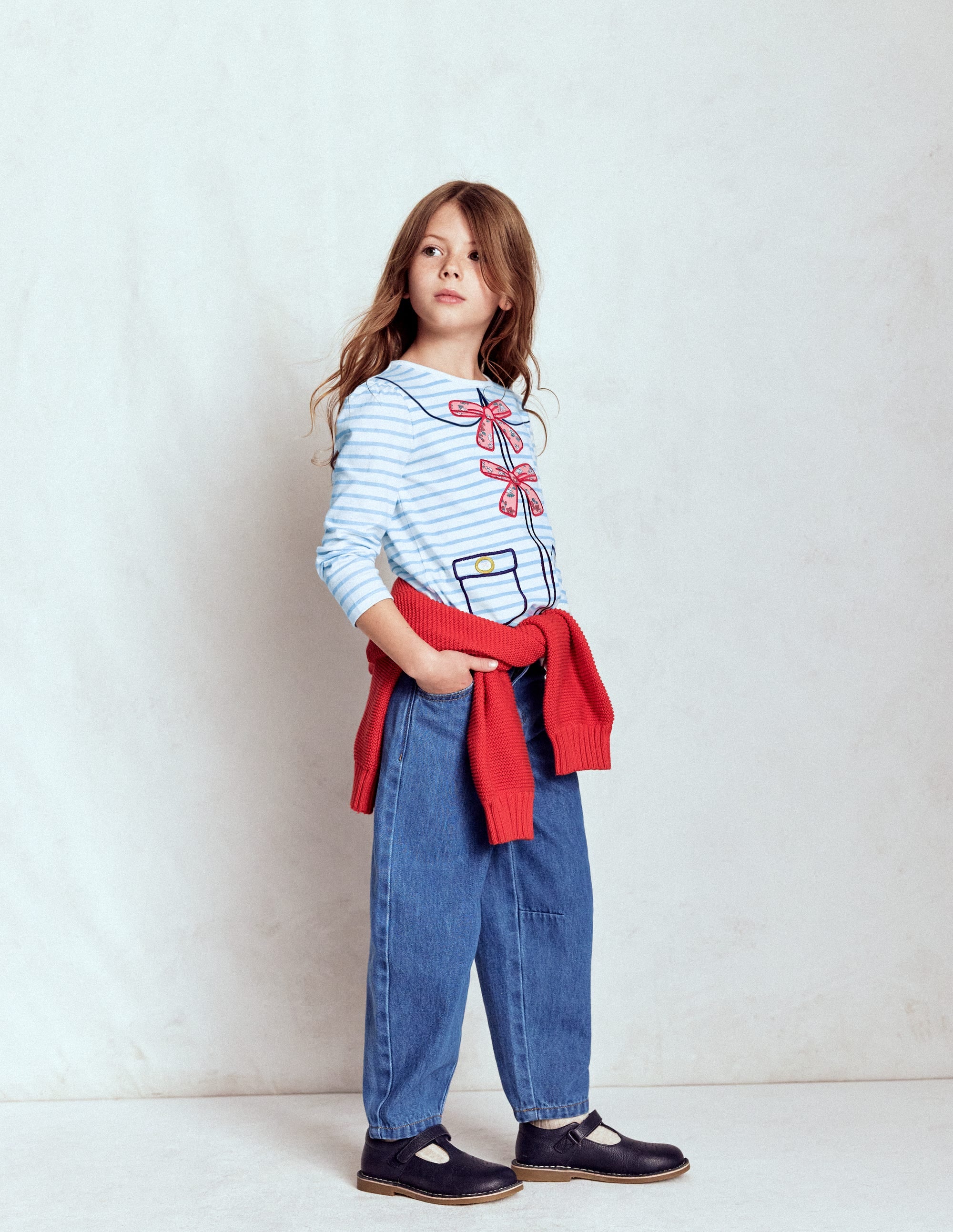 Puff Sleeve Appliqué  T-shirt-Soft Ivory/Glacier Blue - Image 2