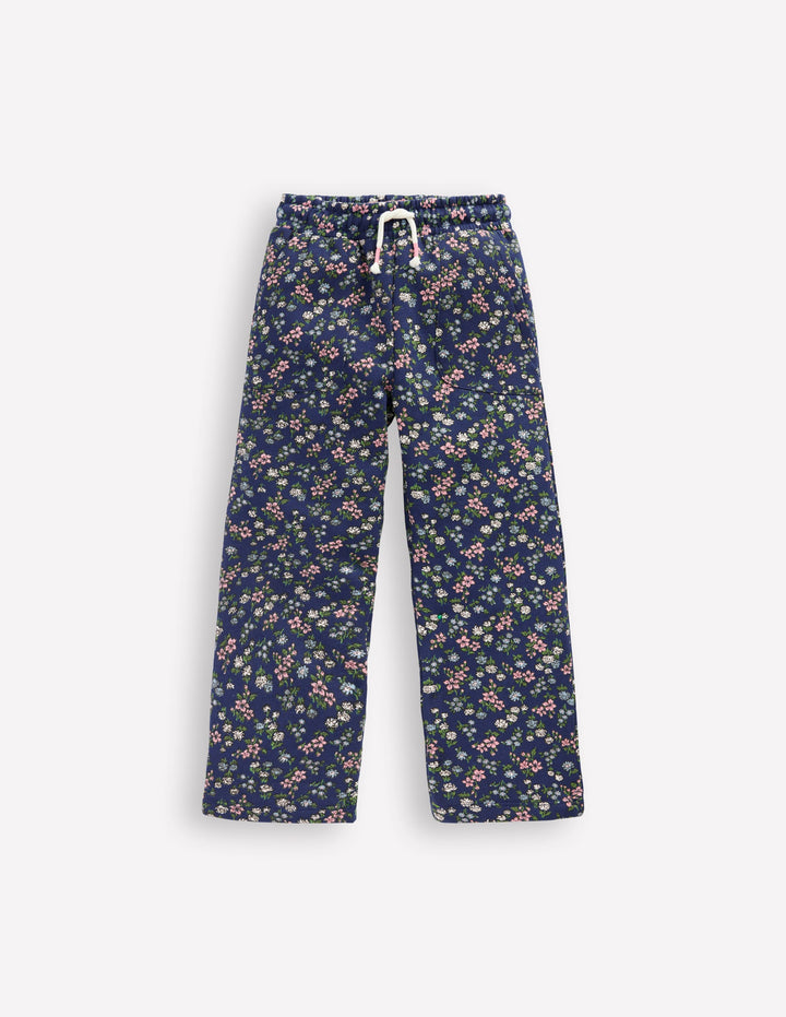 Wide Leg Printed Sweatpants-Starboard Blue Meadow Floral