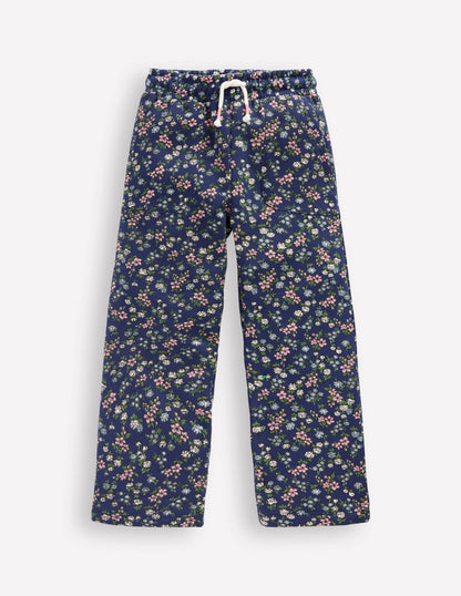 Wide Leg Printed Sweatpants-Starboard Blue Meadow Floral-1