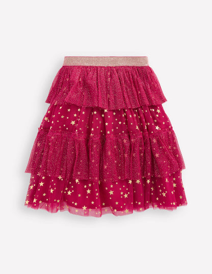Tulle Ruffle Midi Skirt-Cherry Jam-5