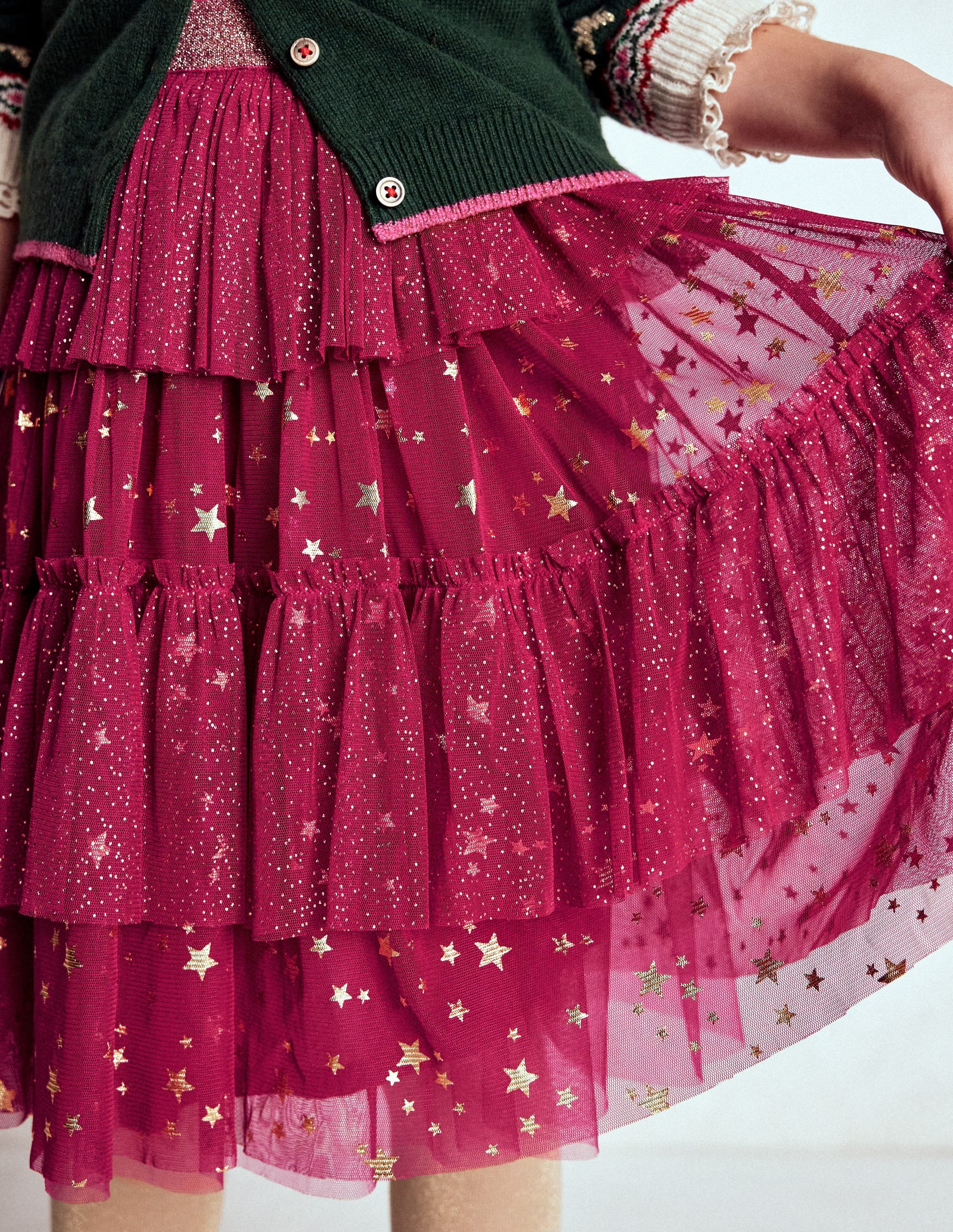 Tulle Ruffle Midi Skirt-Cherry Jam | Boden USA