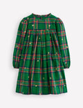 Ruffle Neck Woven Dress-Star Check
