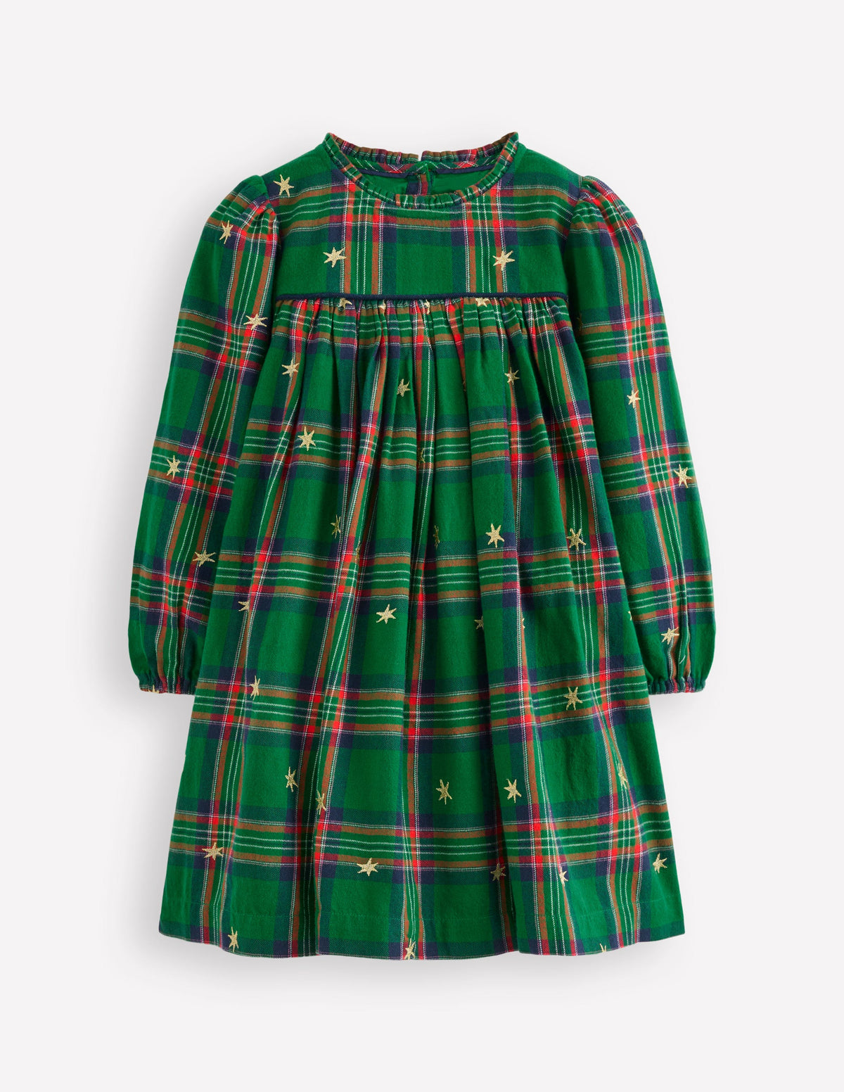 Ruffle Neck Woven Dress-Star Check - Image 1