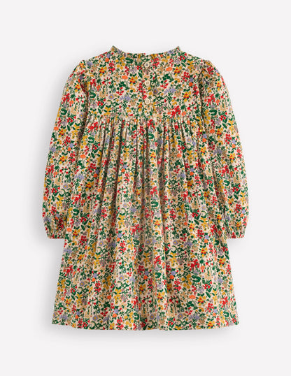 Ruffle Neck Woven Dress-Soft Ivory Flower Meadow-2