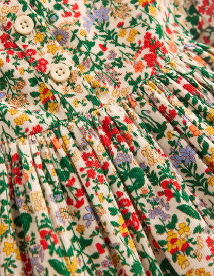 Ruffle Neck Woven Dress-Soft Ivory Flower Meadow-3