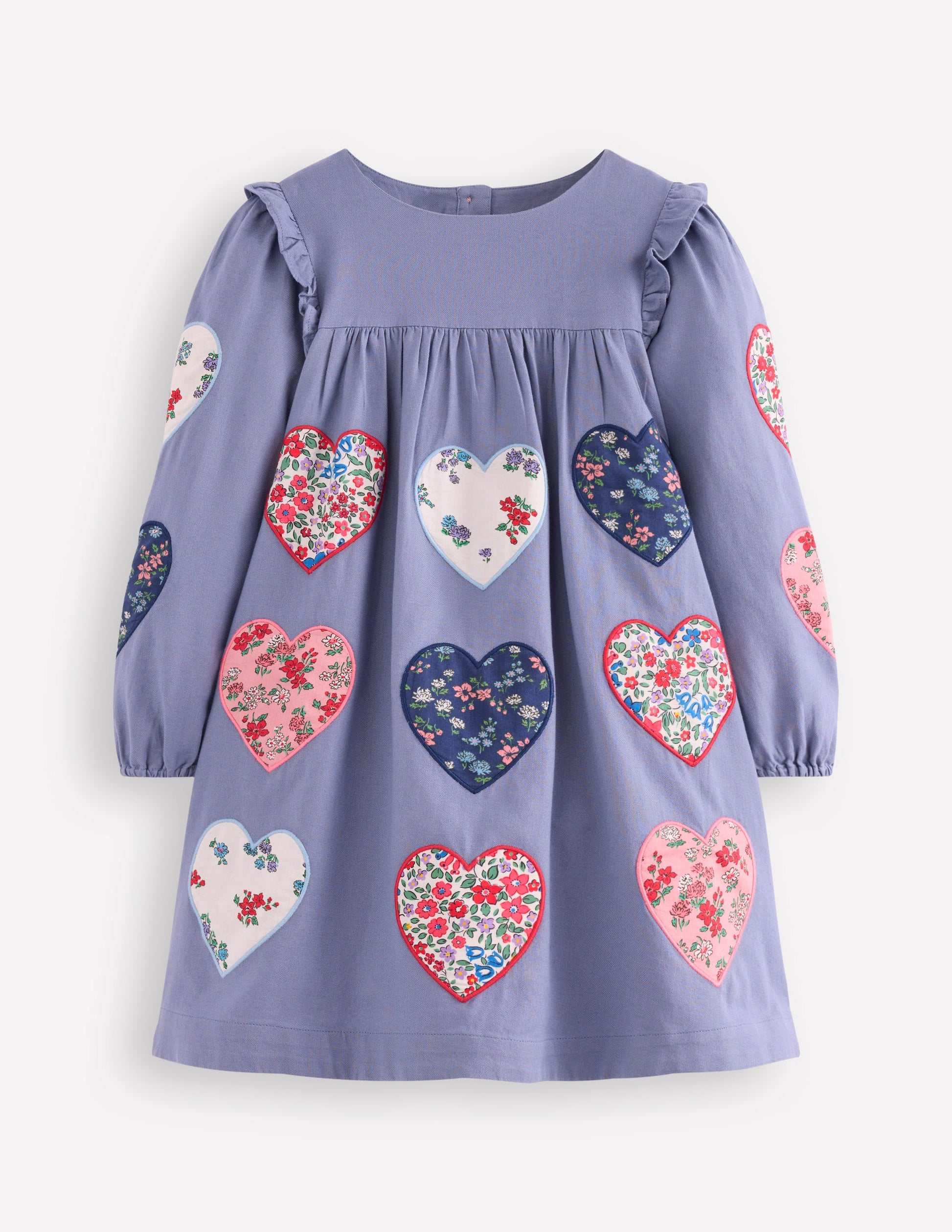Heart Appliqu Dress-Dusty Blue Hearts | Boden USA Heart Appliqu Dress-Dusty Blue Hearts | Boden USA