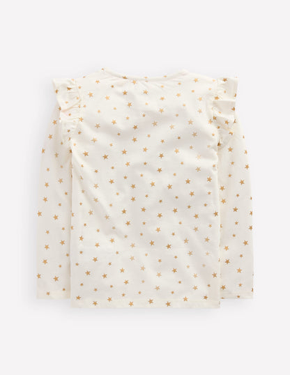 Frill Sleeve Appliqué T-shirt-Ivory Fairies-2