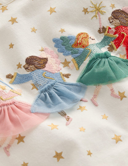 Frill Sleeve Appliqué T-shirt-Ivory Fairies-3