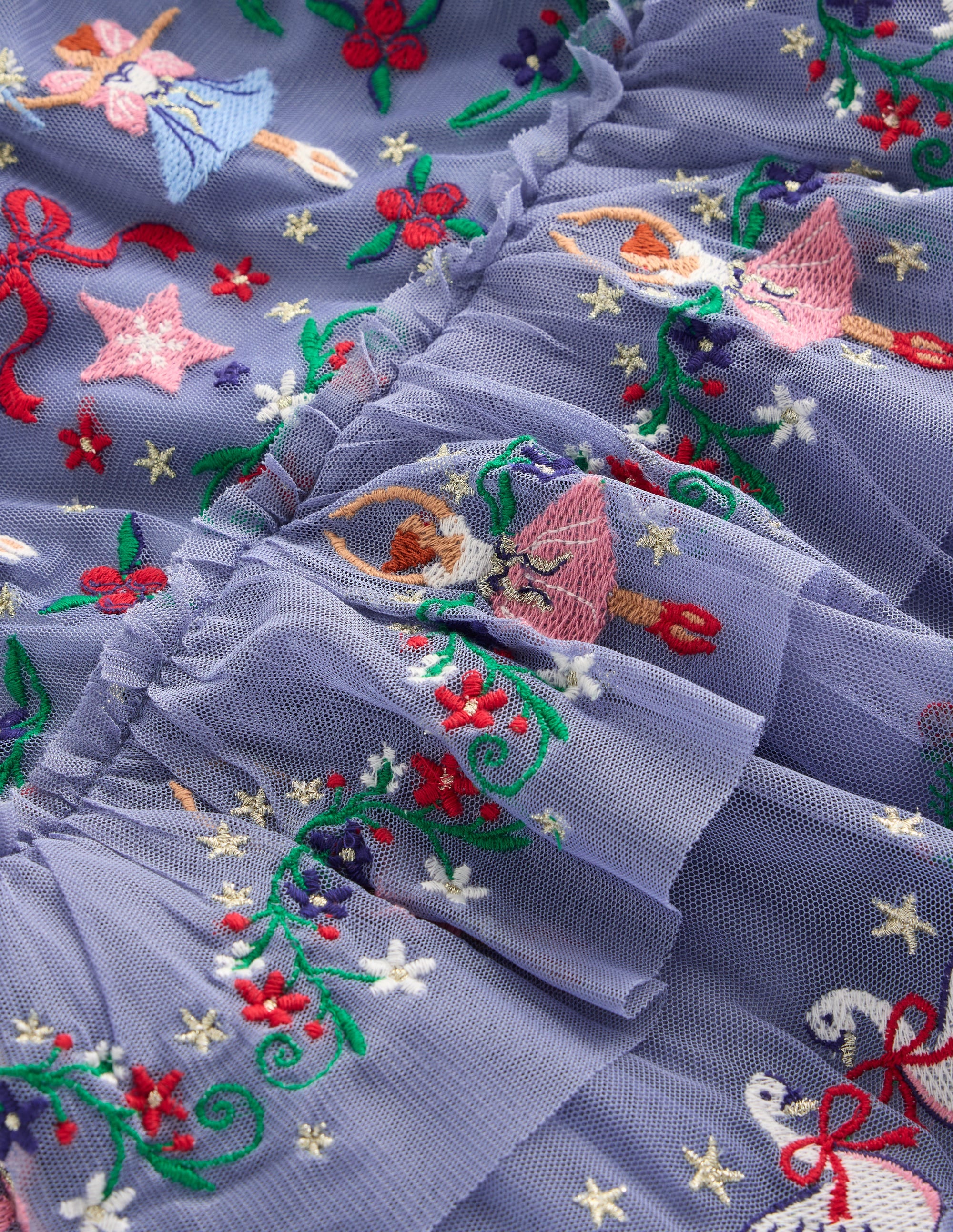 Embroidered Tulle Ruffle Dress-Stormbolt Blue Embroidery - Image 3