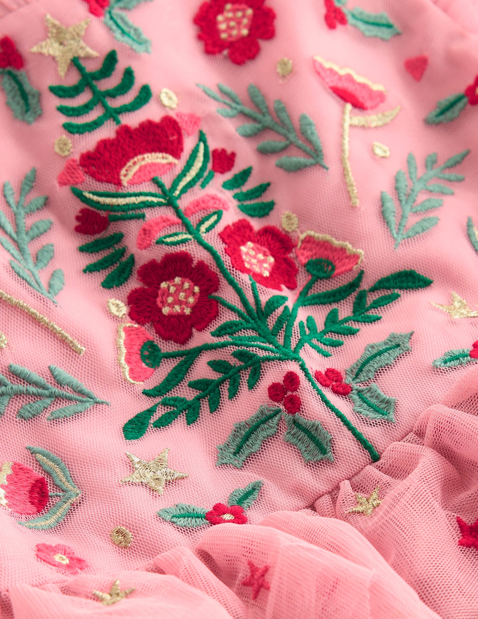 Tiered Tulle Party Dress-Vintage Pink Embroidery-3