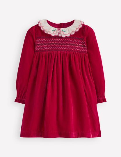 Cosy Collar Detail Smock Dress-Carmine Red-3