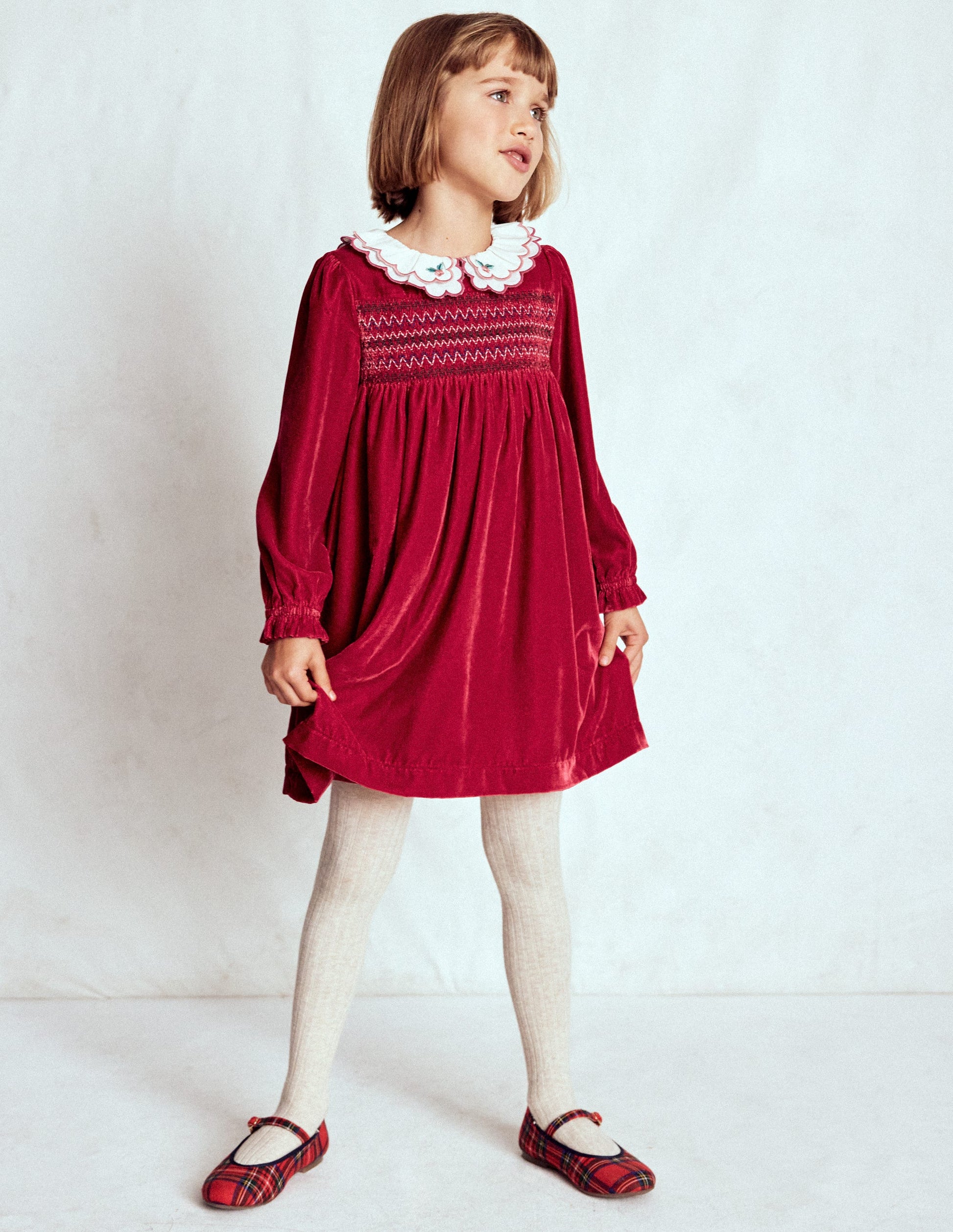 Cosy Collar Detail Smock Dress-Carmine Red-1