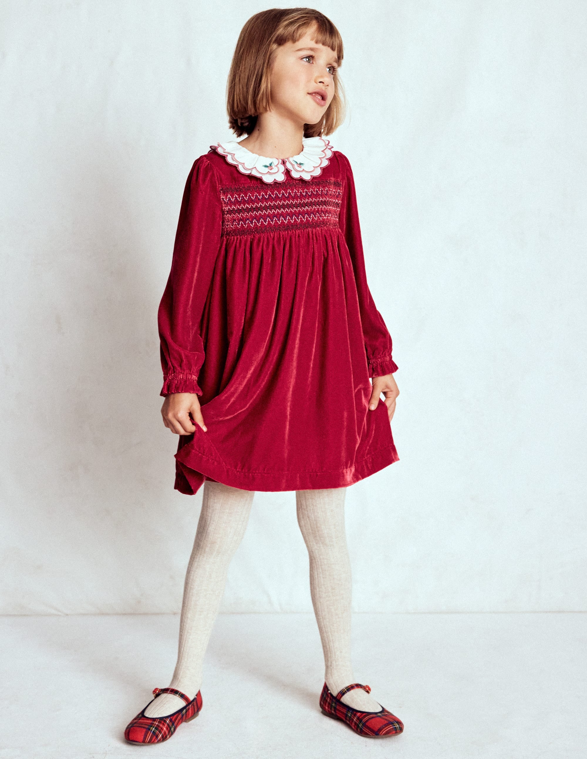 Cosy Collar Detail Smock Dress-Carmine Red - Image 1