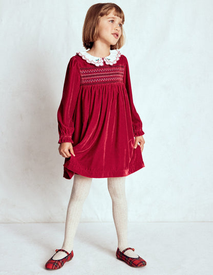 Cosy Collar Detail Smock Dress-Carmine Red-1