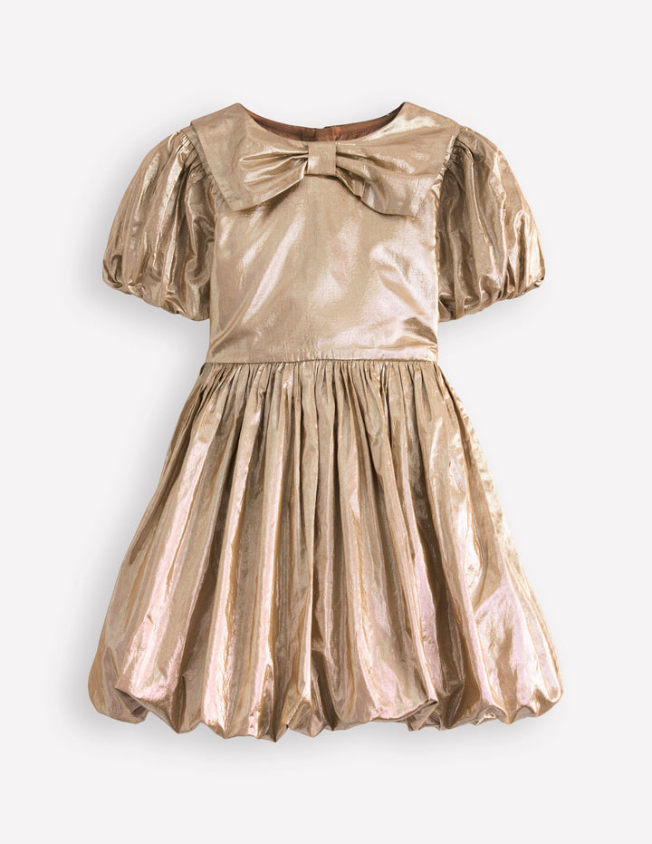 Bubble Hem Party Dress-Gold