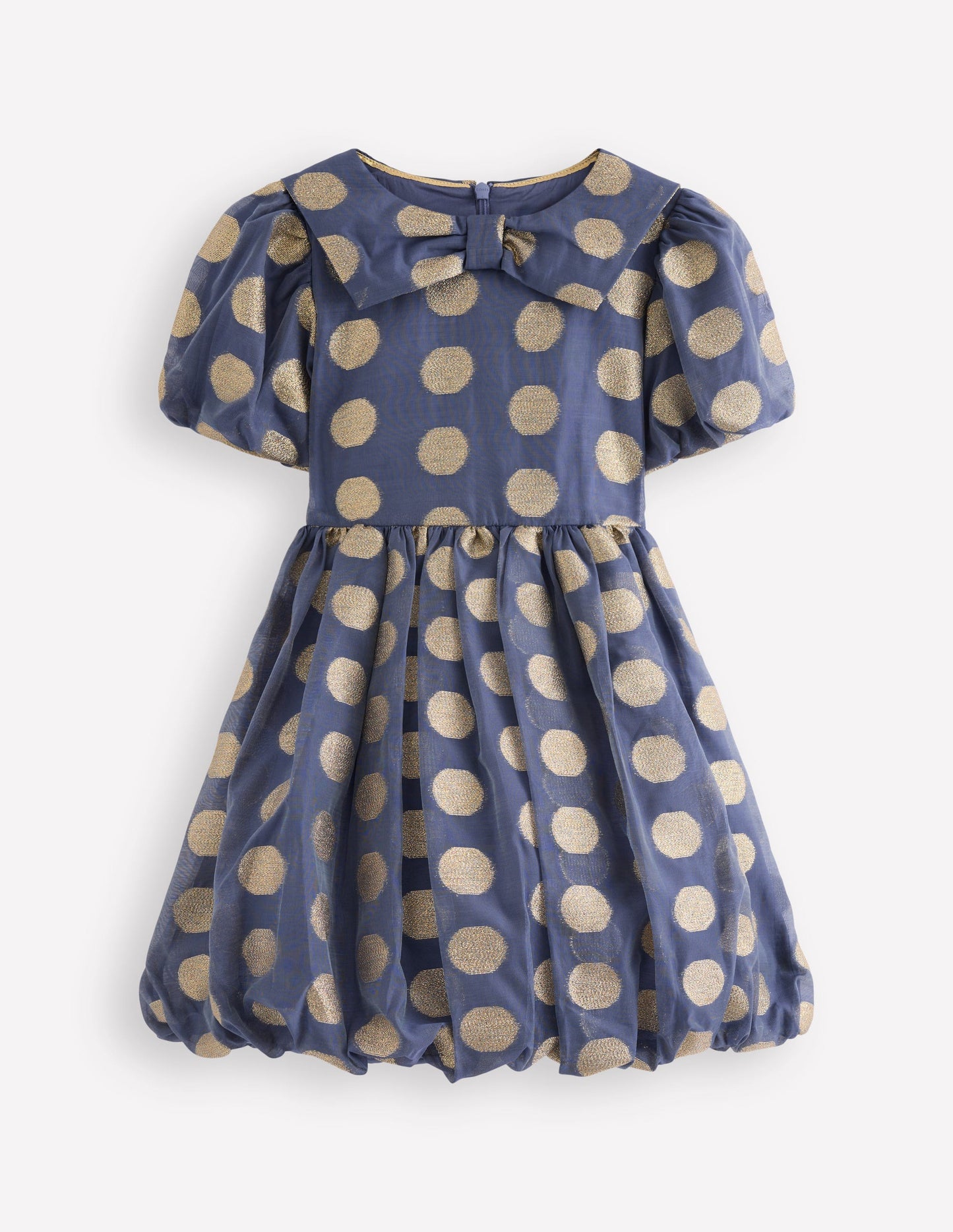 Bubble Hem Party Dress-College Navy Gold Spot