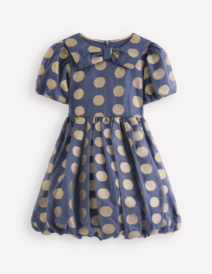 Bubble Hem Party Dress-College Navy Gold Spot-5