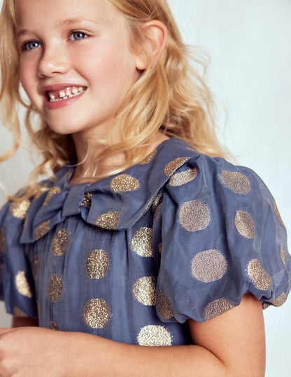 Bubble Hem Party Dress-College Navy Gold Spot-2