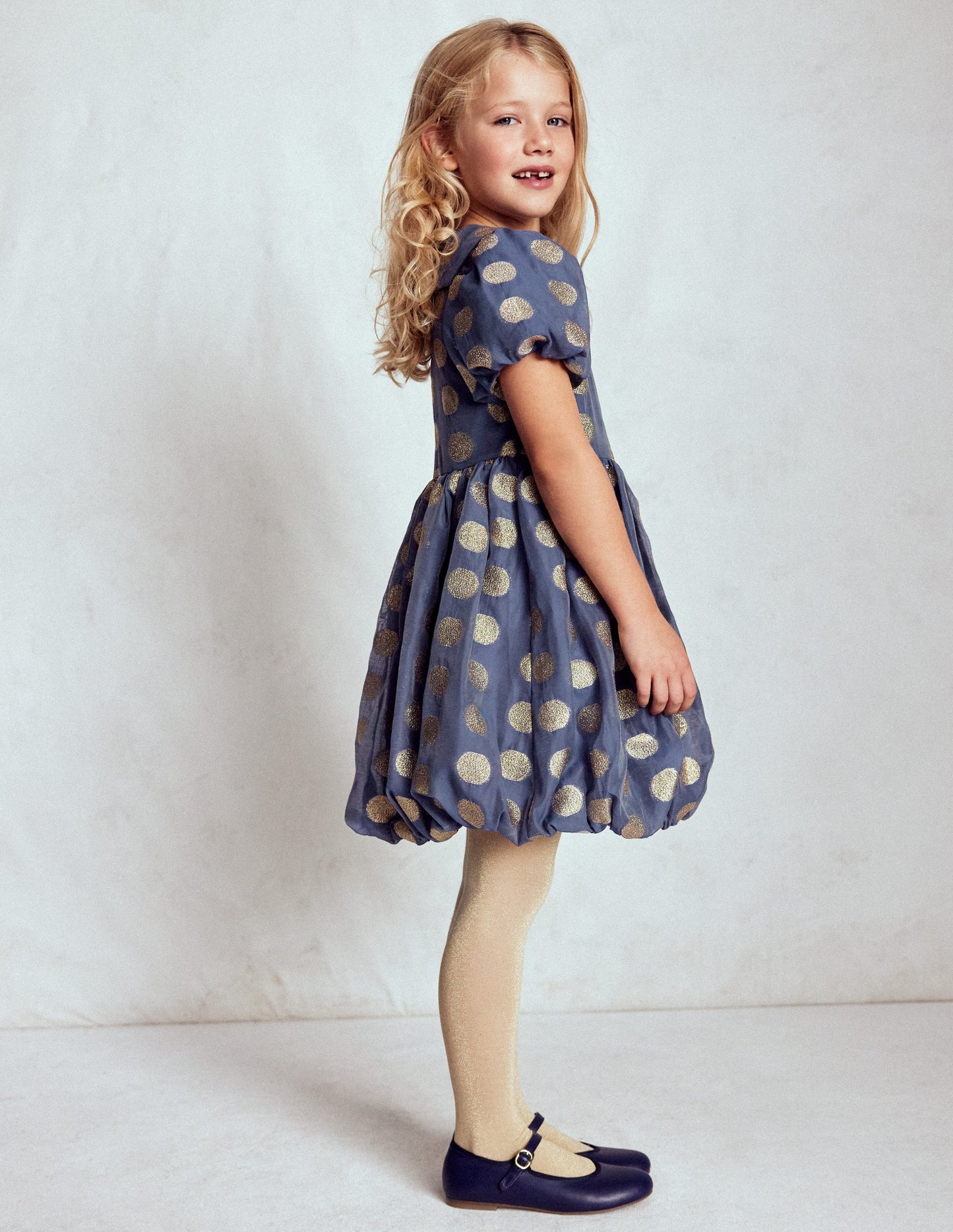 Bubble Hem Party Dress-College Navy Gold Spot