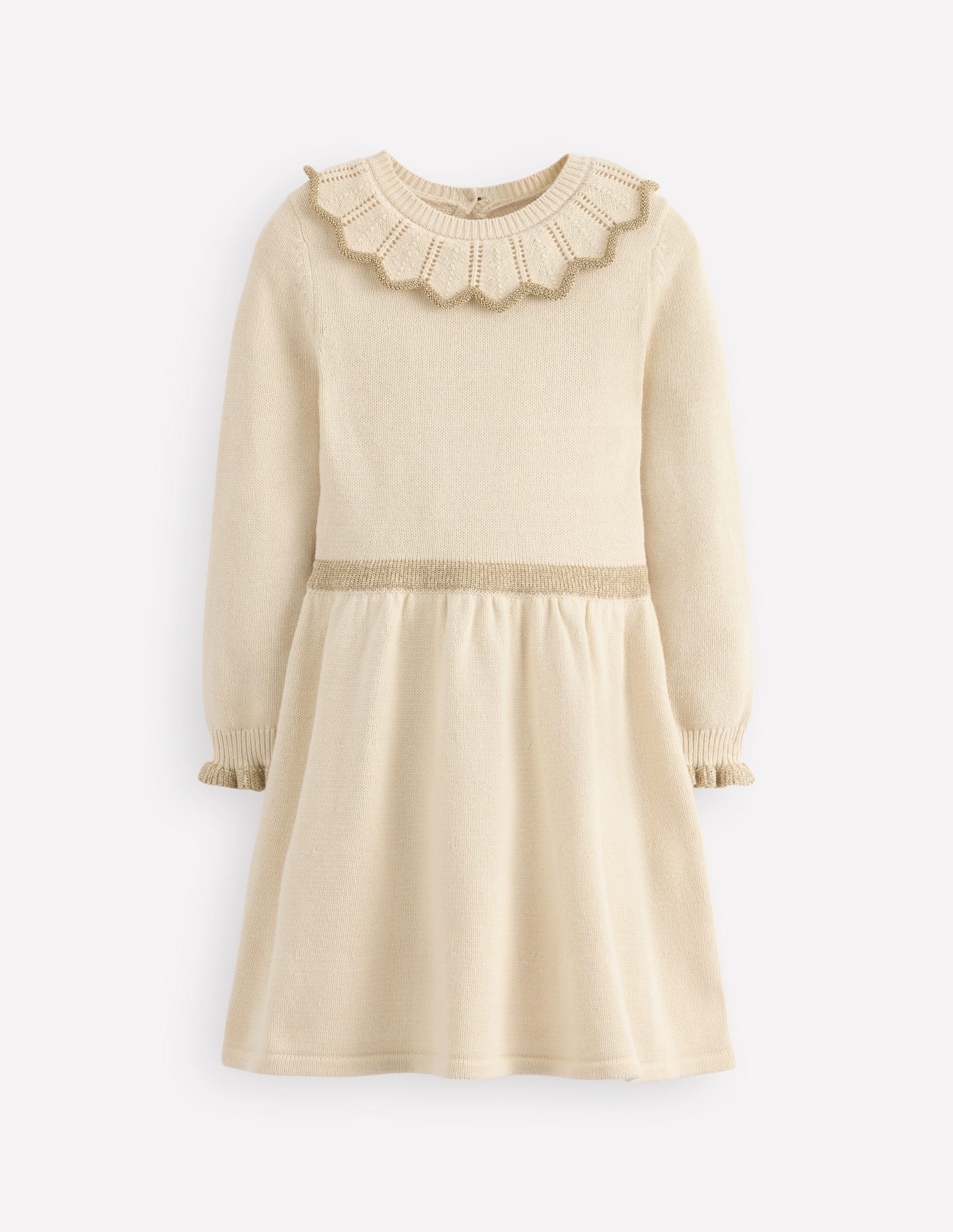 Pretty Collared Knitted Dress-Soft Ivory-1