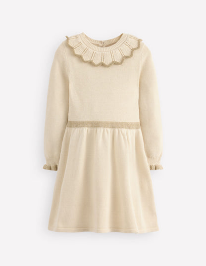 Pretty Collared Knitted Dress-Soft Ivory-1