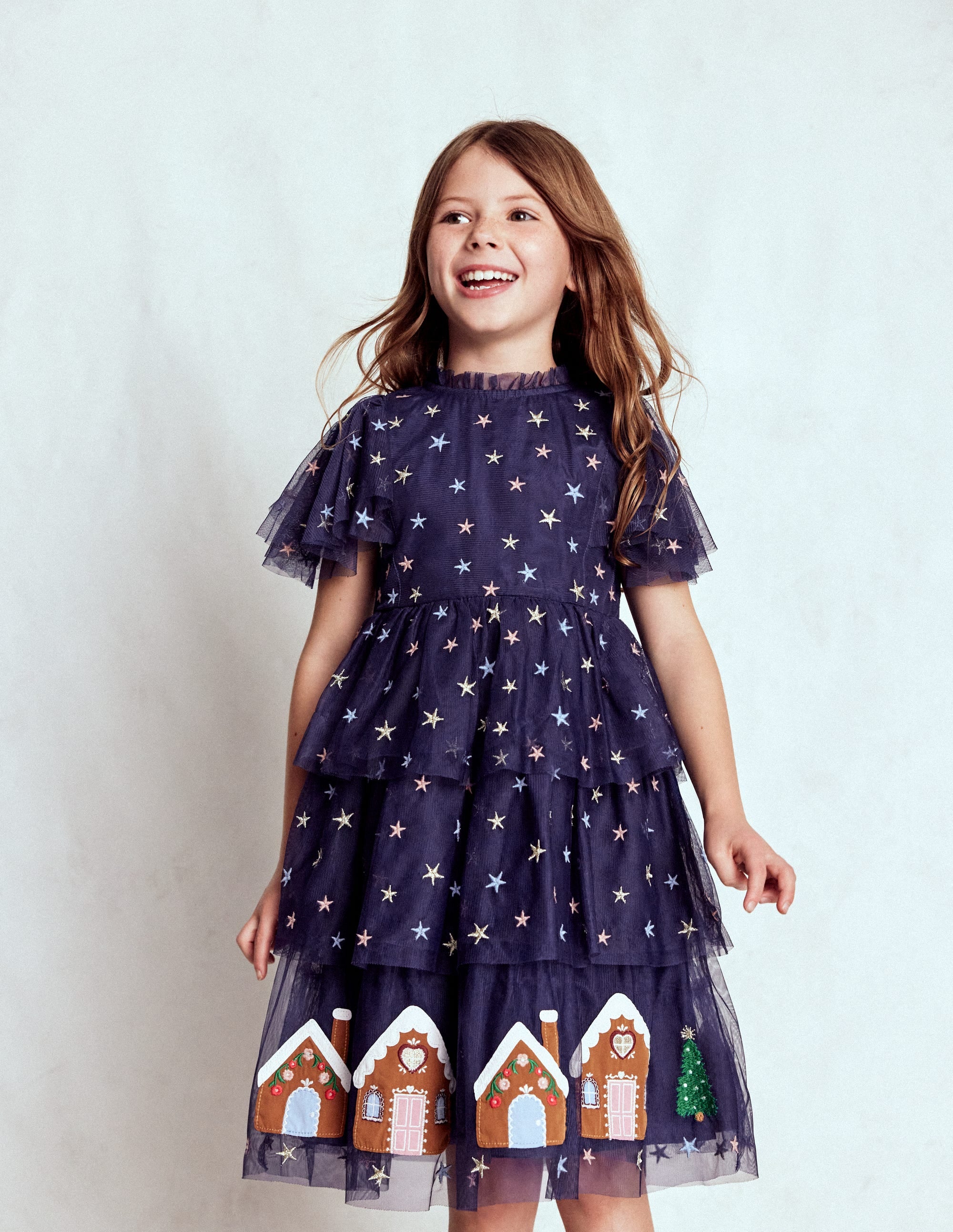 Tulle Tiered Gingerbread Dress-Medieval Blue | Boden USA
