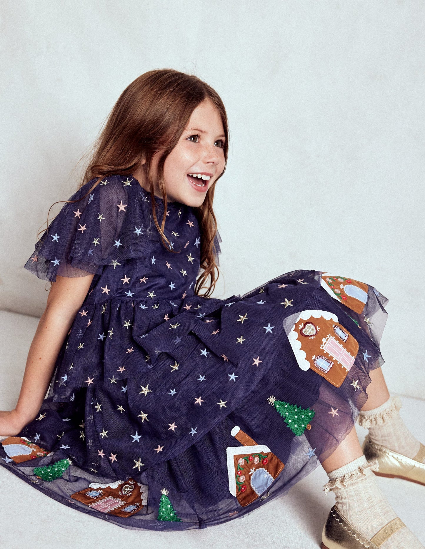 Tulle Tiered Gingerbread Dress-Medieval Blue