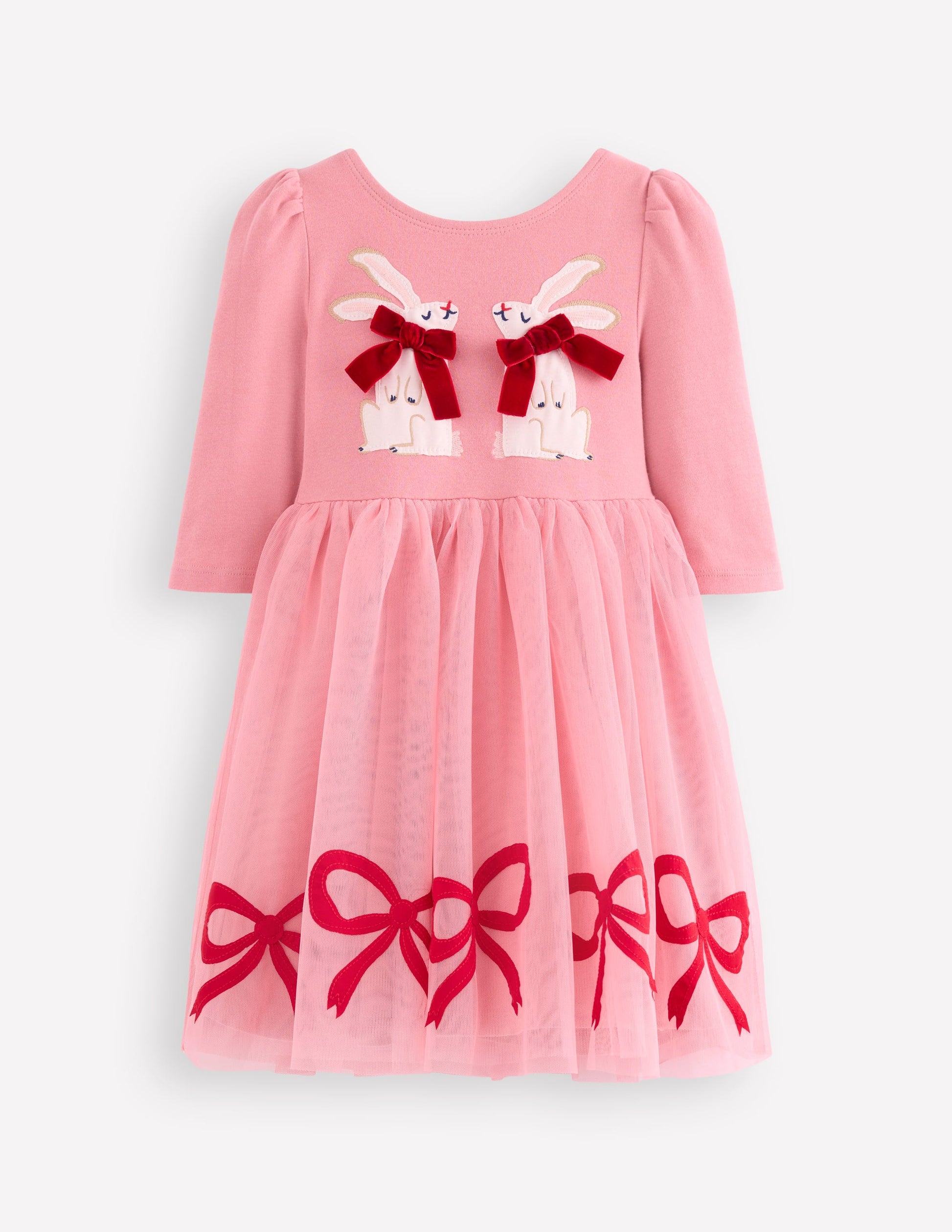 Appliqué Tulle Dress-Bubblegum Pink Bunnies-3