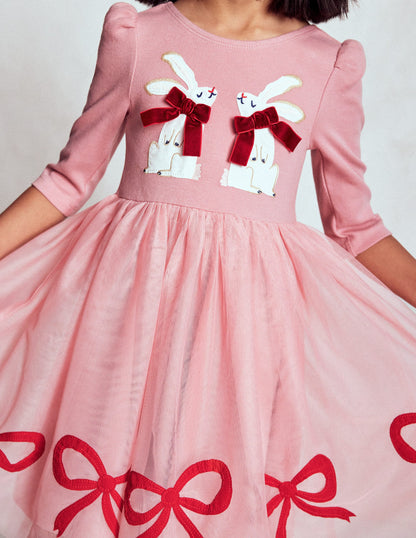 Appliqué Tulle Dress-Bubblegum Pink Bunnies-2