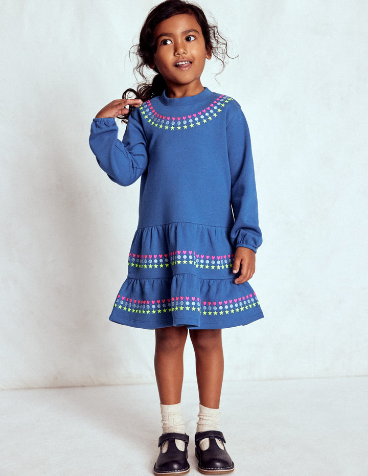 Drop Waist Sweatshirt Dress-Bluejay Embroidery