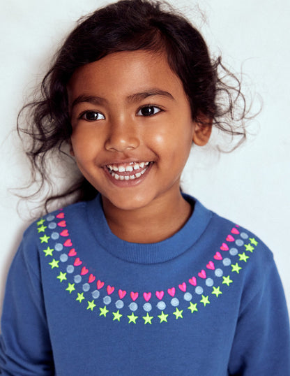 Drop Waist Sweatshirt Dress-Bluejay Embroidery-2