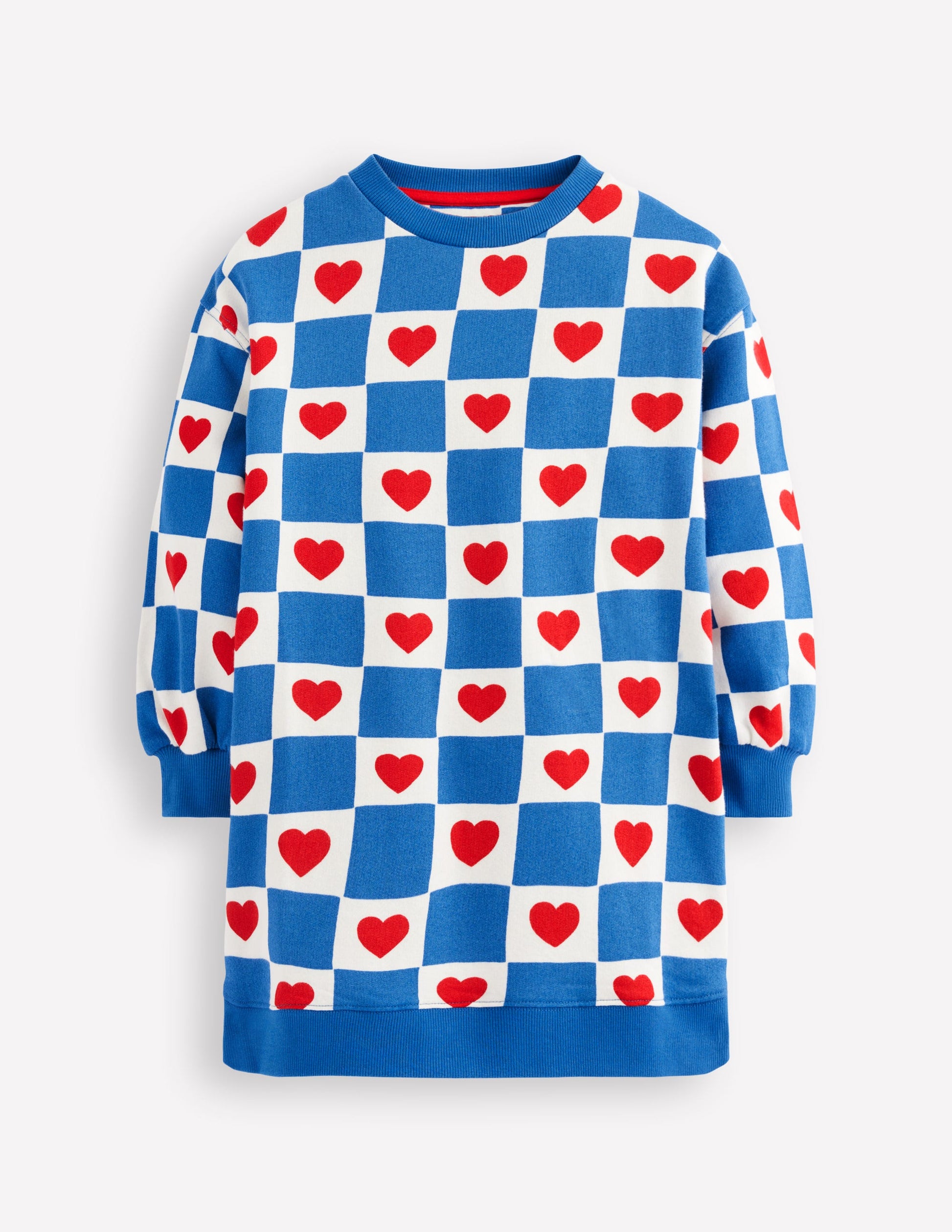 Relaxed Sweatshirt Dress-Blue Heart Stamp Relaxed Sweatshirt Dress-Blue Heart Stamp