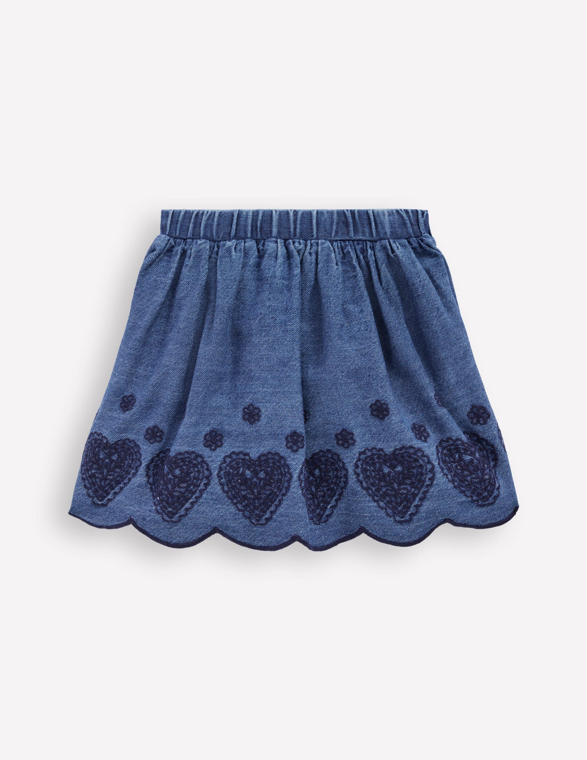 Embroidered Pull-on Skirt-Chambray-4